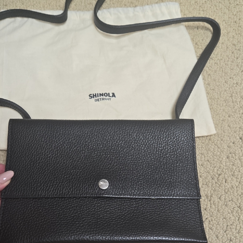Shinola Black Leather Crossbody Bag